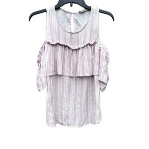 Sweet Wanderer Pink and White Striped Cold shoulder Top